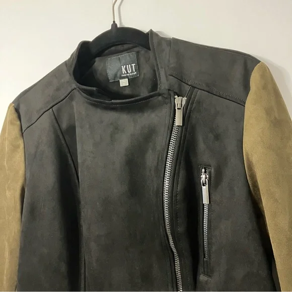 Kut from the Kloth Black and Brown Zip Polyester Suede Woman’s M Stylish Jacket - Picture 4 of 12